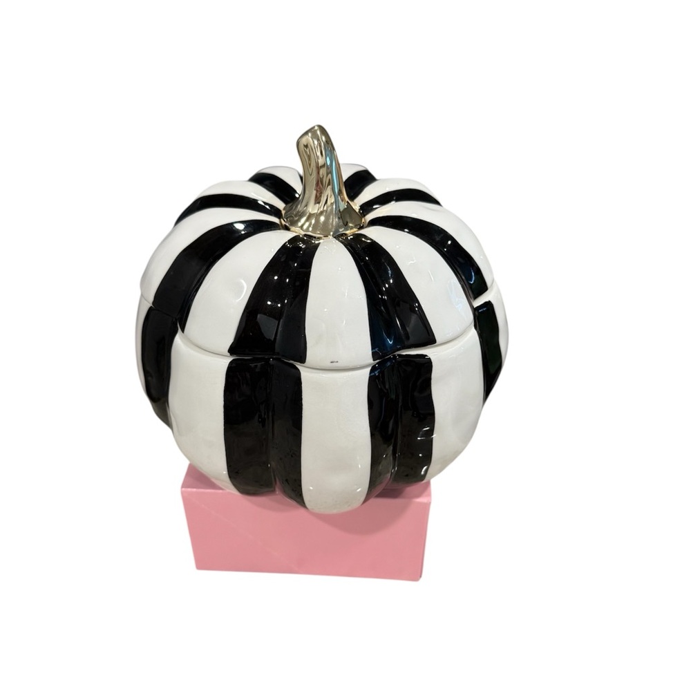 Elegant Black and White Pumpkin with Gold Stem